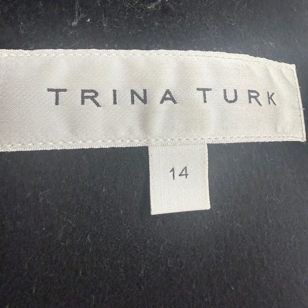 Trina Turk Black Lambswool Mock Neck Button Front A Line Coat Women's Size 14 - Picture 7 of 8
